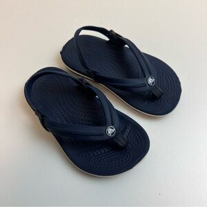 CROCS Navy Blue Toddler Size 7 Flip Flop Sandals Stretchy Straps Summer Shoes